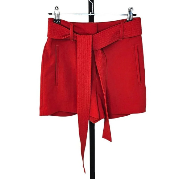 Aritzia Wilfred Tie Waist Shorts  Size 0 Red High Rise Belted Crepe - Picture 1 of 8